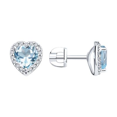 Серьги "Сердце" с топазом и фианитами из серебра 925 пробы