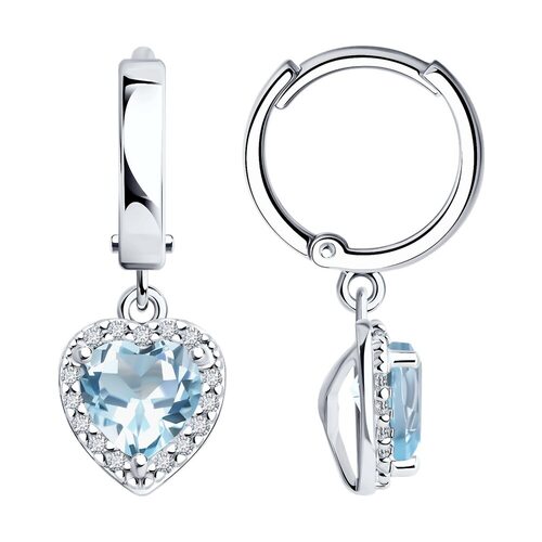 Серьги с топазом и фианитами из серебра 925 пробы