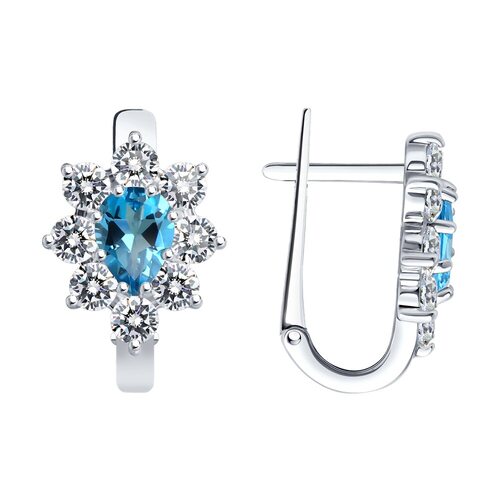 Серьги с топазами и фианитами из серебра 925 пробы