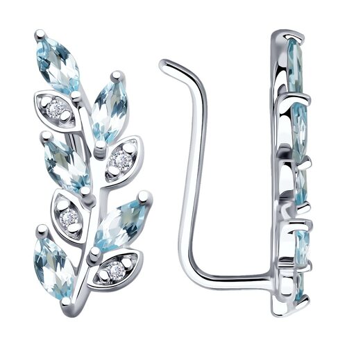 Серьги с топазами и фианитами из серебра 925 пробы