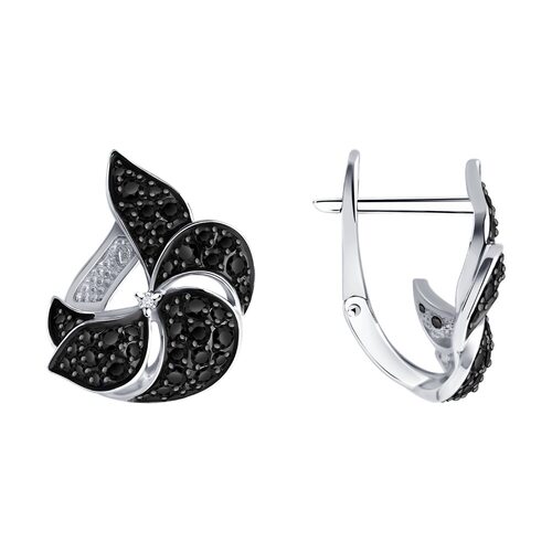 Серьги с фианитами и шпинелью из серебра 925 пробы