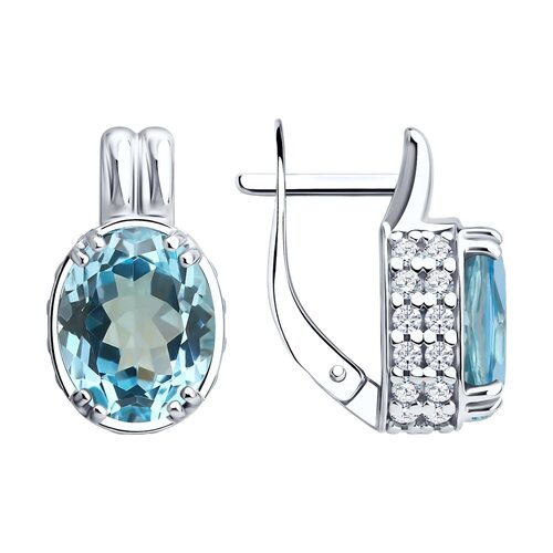 Серьги с топазами и фианитами из серебра 925 пробы