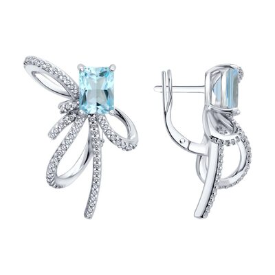 Серьги "Банты" с топазами и фианитами из серебра 925 пробы