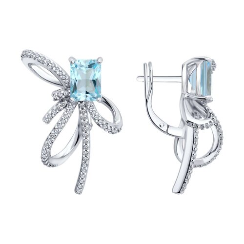 Серьги "Банты" с топазами и фианитами из серебра 925 пробы