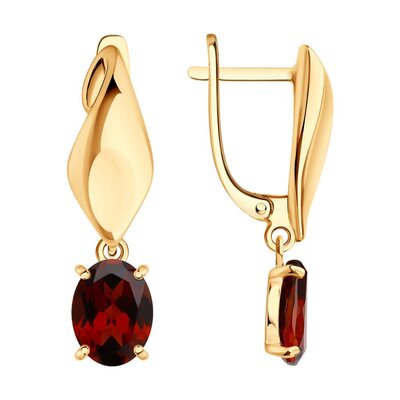 Серьги с гранатами из серебра 925 пробы с позолотой