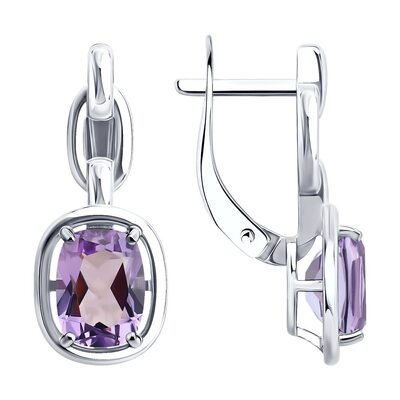 Серьги с аметистами из серебра 925 пробы