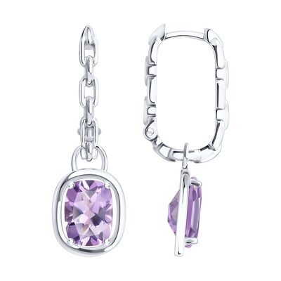 Серьги с аметистами из серебра 925 пробы