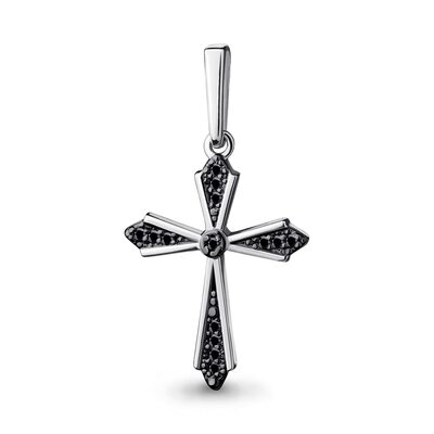 Декоративный крест с черными бриллиантами из белого золота 585 пробы