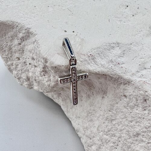 Декоративный крест с бриллиантами из белого золота 585 пробы