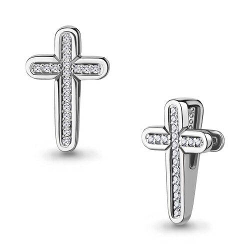 Декоративный крест с бриллиантами из белого золота 585 пробы