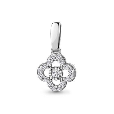 Подвеска "Клевер" с бриллиантами из белого золота 585 пробы