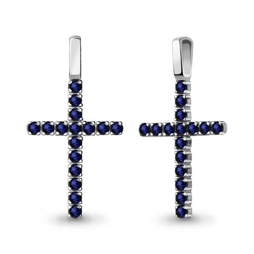 Декоративный крест с сапфирами из белого золота 585 пробы