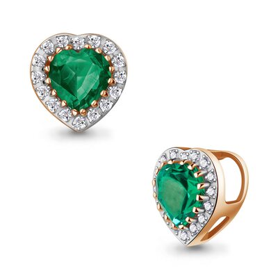 Подвеска "Сердце" с изумрудом и бриллиантами из золота 585 пробы