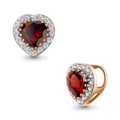 Подвеска "Сердце" с гранатом и бриллиантами из золота 585 пробы