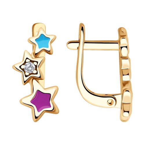 Серьги с эмалью и фианитом из серебра 925 пробы с позолотой