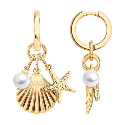 Серьги "Ракушки" с жемчугом из серебра 925 пробы с позолотой