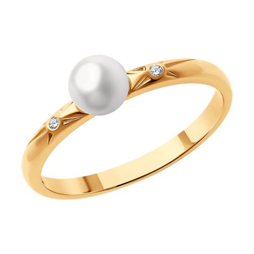 Кольцо с бриллиантами и жемчугом из серебра 925 пробы