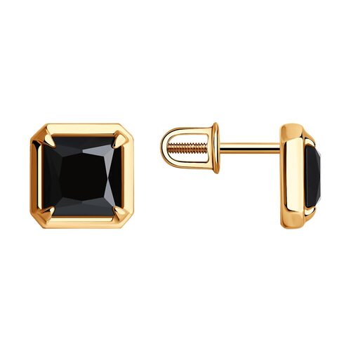 Серьги с ониксом из серебра 925 пробы с позолотой