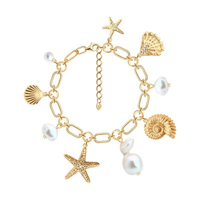 Браслет "Ракушки" с жемчугом из серебра 925 пробы с позолотой