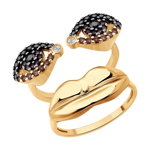 Кольцо "Лицо" с фианитами из серебра 925 пробы с позолотой