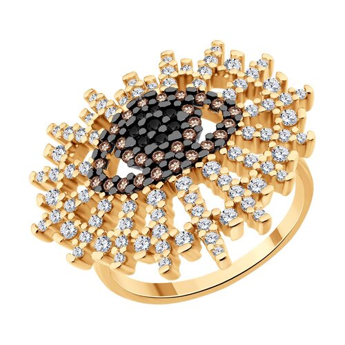 Кольцо "Глаз" с фианитами из серебра 925 пробы с позолотой