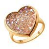 Кольцо "Сердце" с кристальной тканью из серебра 925 пробы с позолотой
