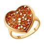 Кольцо "Сердце" с кристальной тканью из серебра 925 пробы с позолотой арт. 93011217