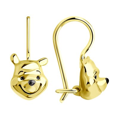 Серьги "Винни-пух" с эмалью из серебра 925 пробы с позолотой
