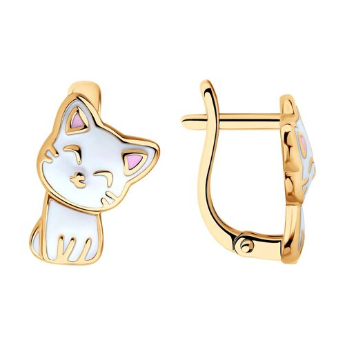 Серьги "Котики" с эмалью из серебра 925 пробы с позолотой