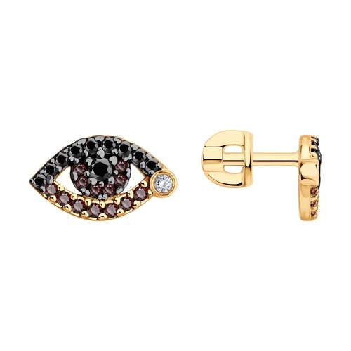 Серьги "Глаза" с фианитами из серебра 925 пробы с позолотой