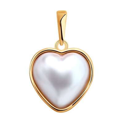 Подвеска "Сердце" с жемчугом из серебра 925 пробы с позолотой