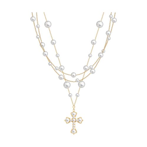 Колье "Крест" с жемчугом из серебра 925 пробы с позолотой