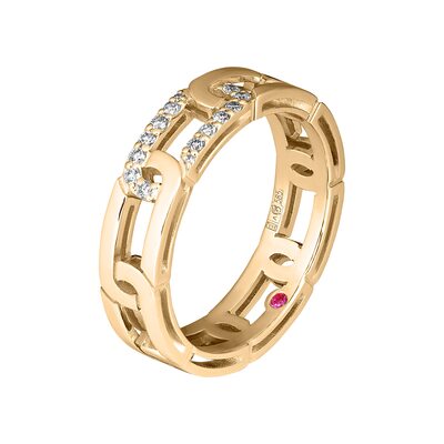 Кольцо с рубином и бриллиантами из желтого золота 585 пробы
