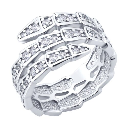 Кольцо "Змея" с фианитами из серебра 925 пробы