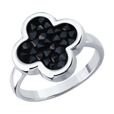 Кольцо "Клевер" с кристальной тканью из серебра 925 пробы