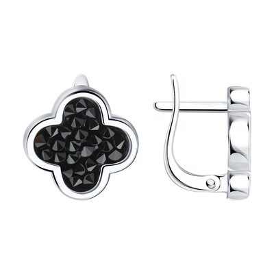 Серьги "Клевера" с кристальной тканью из серебра 925 пробы