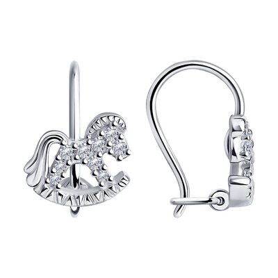 Серьги "Лошадки" с фианитами из серебра 925 пробы