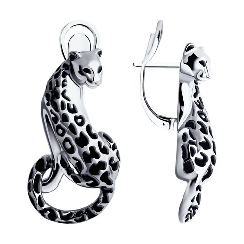 Серьги "Леопард" с эмалью из серебра 925 пробы