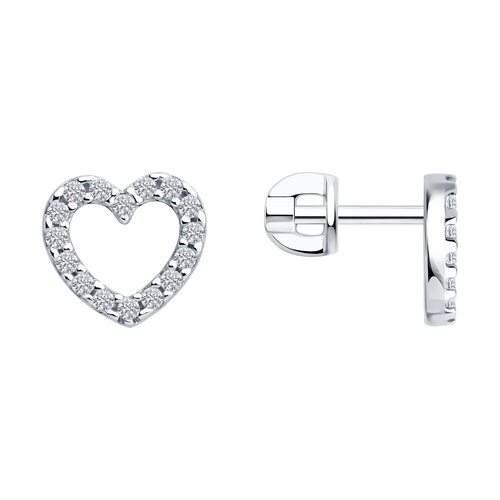 Серьги "Сердца" с фианитами из серебра 925 пробы