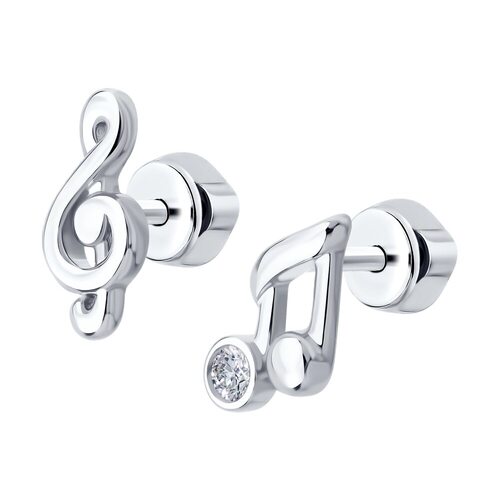 Серьги "Музыка" с фианитом из серебра 925 пробы