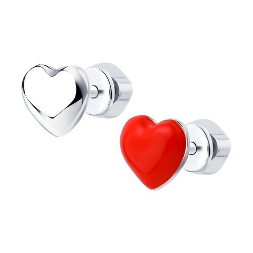 Серьги "Сердца" с эмалью из серебра 925 пробы