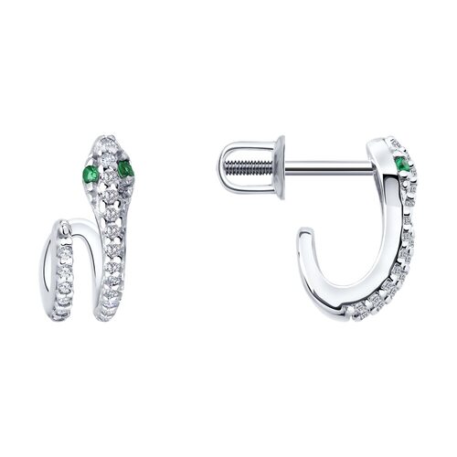 Серьги "Змеи" с фианитами из серебра 925 пробы