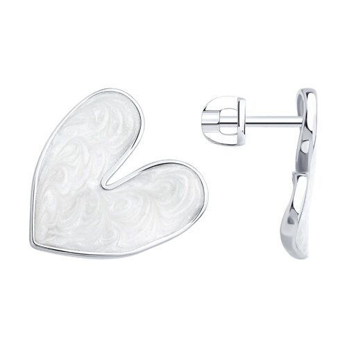 Серьги "Сердца" с эмалью из серебра 925 пробы