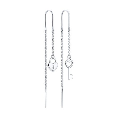 Серьги "Сердечки и ключики" из серебра 925 пробы
