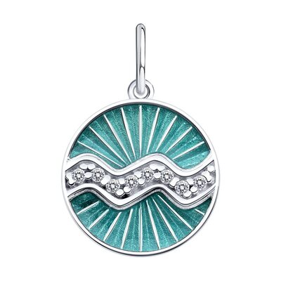 Подвеска "Водолей" с фианитами и эмалью из серебра 925 пробы