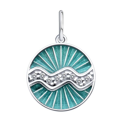 Подвеска "Водолей" с фианитами и эмалью из серебра 925 пробы