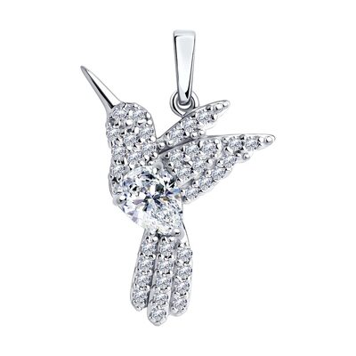 Подвеска "Птица" с фианитами из серебра 925 пробы