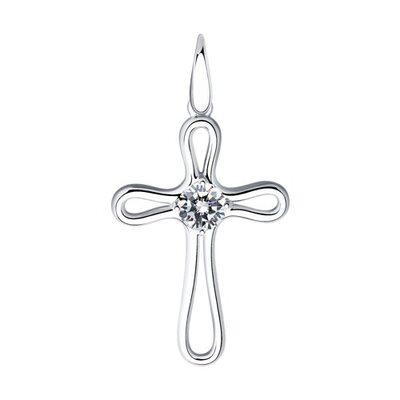 Декоративный крест с фианитом из серебра 925 пробы 