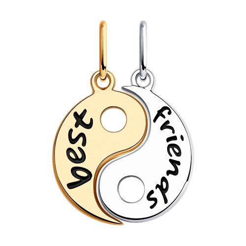 Подвеска "Best friends" с эмалью из серебра 925 пробы с позолотой