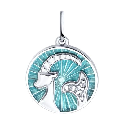 Подвеска "Козерог" с фианитами и эмалью из серебра 925 пробы